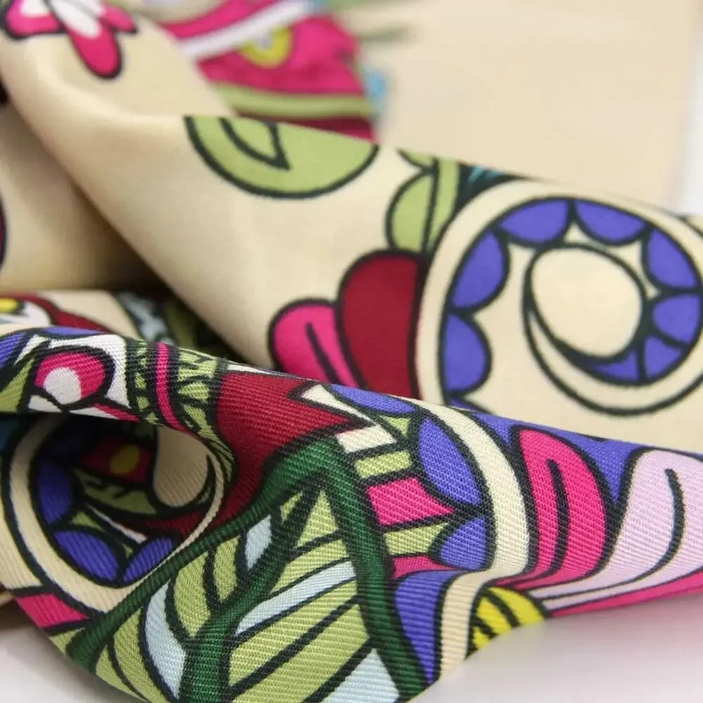 NEW Boho Floral Abstract Design Tasseled Rectangle Soft Chic Scarf L Cream
